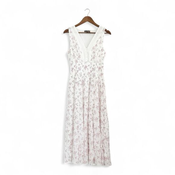 J. Glee White Pink Floral Boho Smocked Waist Button Maxi Dress - Picture 1 of 1